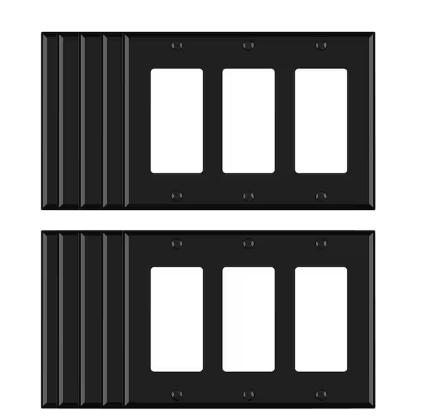 3 Gang Midsize Decorator/Rocker Wall Plate, Black (10-Pack) - 91007823798