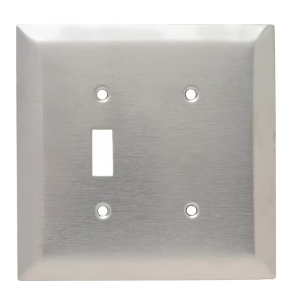 Pass & Seymour 302/304 S/S 2 Gang 1 Toggle 1 Strap Mounted Blank Oversized Wall Plate, Stainless Steel (1-Pack) - 91002922874