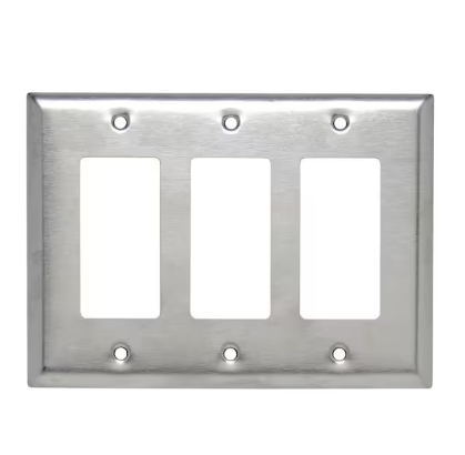 Pass & Seymour 302/304 S/S 3 Gang 3 Decorator/Rocker Jumbo Wall Plate, Stainless Steel (1-Pack) - 91002922905