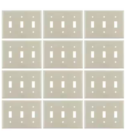 3-Gang Ivory 1-Toggle/1-Switch UL Listed Plastic Switch Plate Wall Plate (12-Pack) - 91009513872