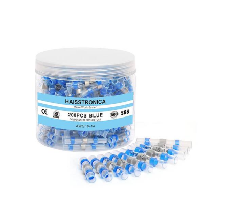 200 Pcs Heat Shrink Butt Connectors, Copper Insulated Marine Grade Waterproof Solder Seal Wire Connectors Kit, Blue - 91012494527