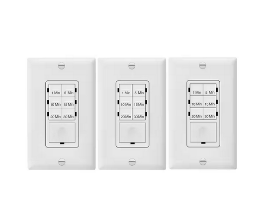 15 Amp 30-Minute Indoor In-Wall Push Button Countdown Timer Switch with Wall Plates, White (3-Pack) - 91006791309