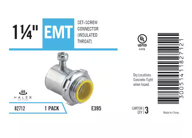 1-1/4 in. Electrical Metallic Tube (EMT) Set-Screw Connector with Insulated Throat - 9705004