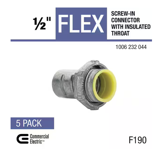 1/2 in. Flexible Metal Conduit (FMC) Screw-in Connector with Insulated Throat (5-Pack) - 91006232044