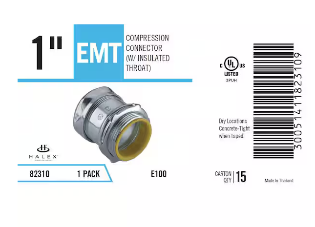 1 in. Electrical Metallic Tube (EMT) Compression Connector with Insulated Throat - 9705047