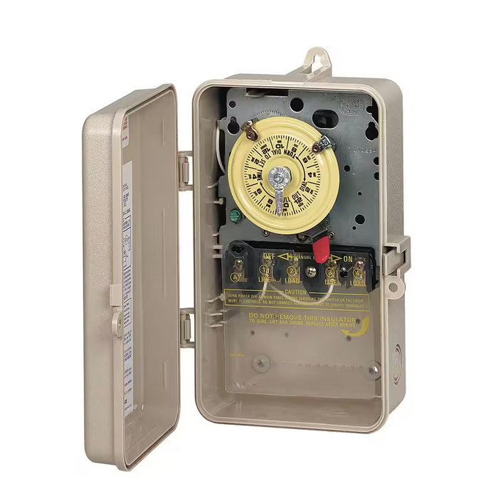 24-Hour Mechanical Time Switch, 208-277 VAC, 60Hz, DPST, Indoor/Outdoor Plastic Enclosure, 1 Hour Interval - 9282076