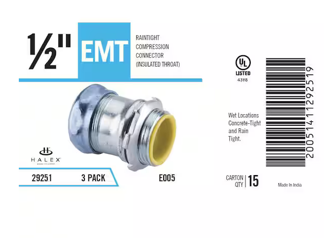 1/2 in. Electrical Metallic Tube (EMT) Rain Tight Connectors with Insulated Throat (3-Pack) - 9174649