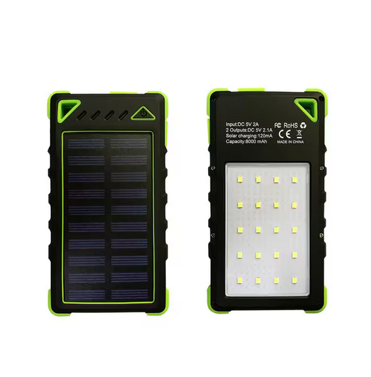 Solar Powered Smartphone Charger with 8000mAh Li-Polymer Battery and 5-Watt LED Light