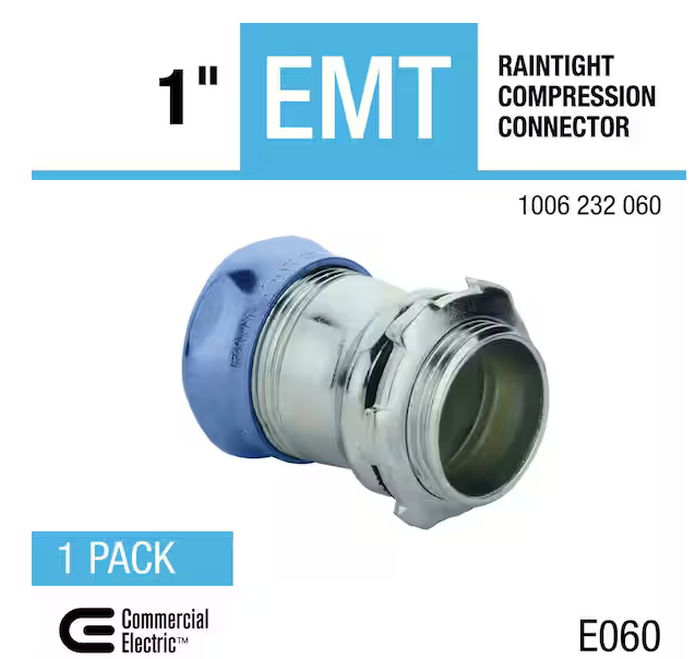 1 in. Electrical Metallic Tubing (EMT) Raintight Compression Connector - 91006232060