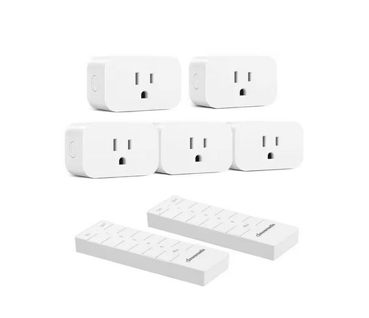 Indoor Remote Control Outlet Switch Set, White, 2 Remote and 5 Outlets - 91011734767