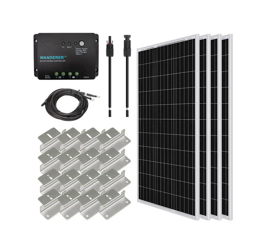 400-Watt 12-Volt Off-Grid Solar Starter Kit w/ 4-Piece 100W Monocrystalline Panel and 30A PWM Wanderer Charge Controller