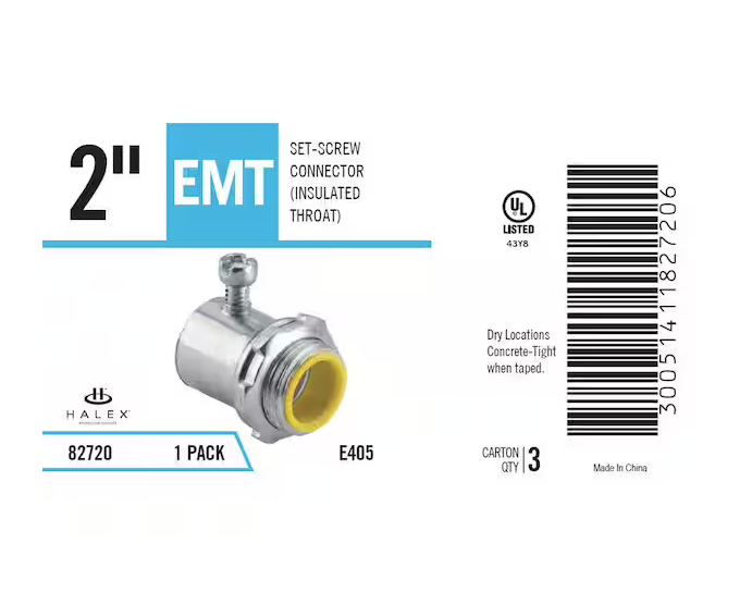 2 in. Electrical Metallic Tube (EMT) Set-Screw Connector with Insulated Throat - 9705039