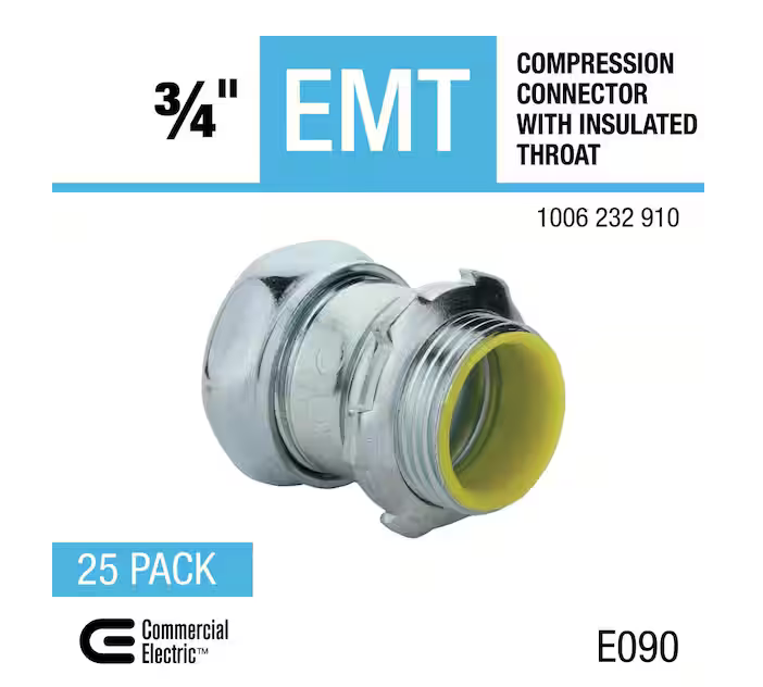 3/4 in. Electrical Metallic Tubing (EMT) Compression Connector with Insulated Throat (25-Pack) - 91006232910