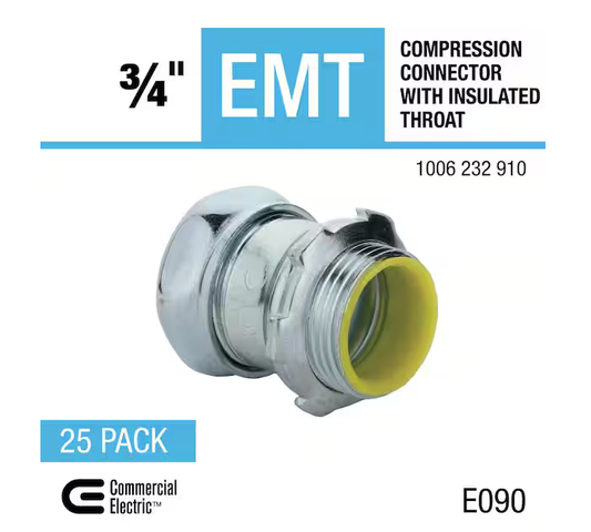 3/4 in. Electrical Metallic Tubing (EMT) Compression Connector with Insulated Throat (25-Pack) - 91006232910
