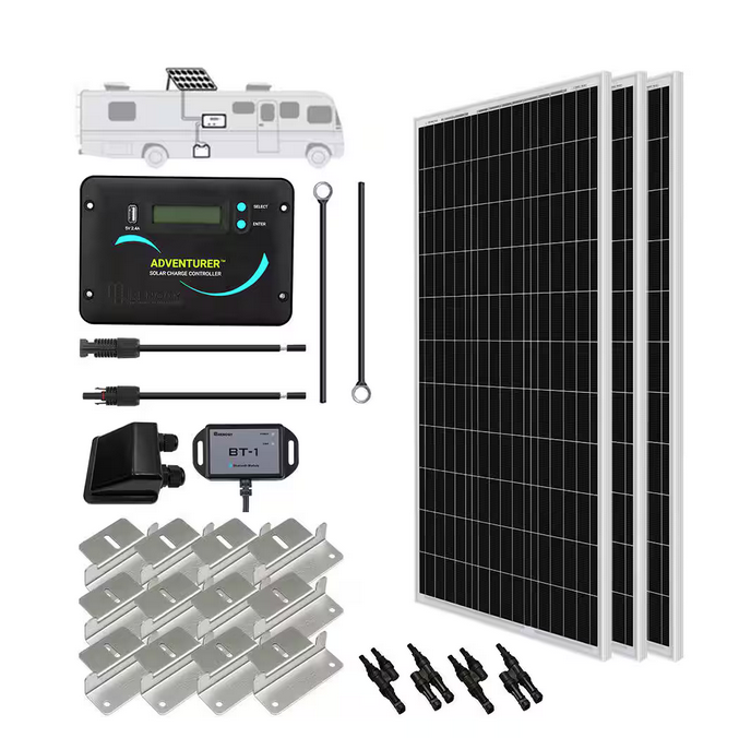 300-Watt 12-Volt Monocrystalline Solar RV Kit with 30 Amp PWM LCD Charge Controller - 91006101473