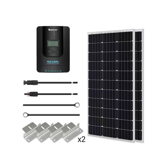 200-Watt 12-Volt Off-Grid Solar Starter Kit w/ 2-Piece 100W Monocrystalline Panel and 20A MPPT Rover Charge Controller