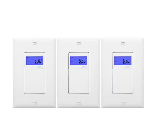 15 Amp 7-Day In-Wall Programmable Indoor Digital Timer Switch with Wall Plates, White (3-Pack) - 91006791308