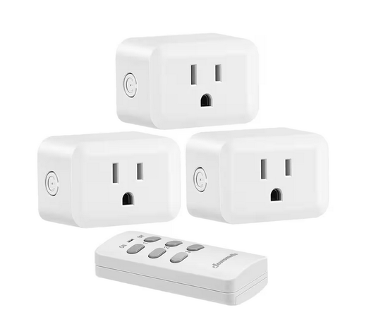 Indoor Wireless Remote Control Outlet Switch Set, White, 1 Remote and 3 Outlets - 91011722986