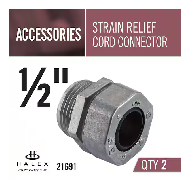 1/2 in. 0.260 - 0.375 Strain-Relief Cord Connectors (2-Pack) - 9115383