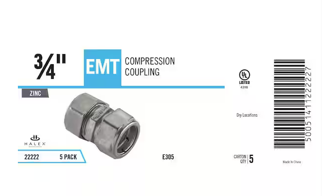 3/4 in. Electrical Metallic Tube (EMT) Compression Coupling (5-Pack) - 9895327