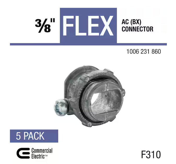 3/8 in. (1/2 in. knockout) Flexible Metal Conduit (FMC) AC (BX) Connector (5-Pack) - 91006231860