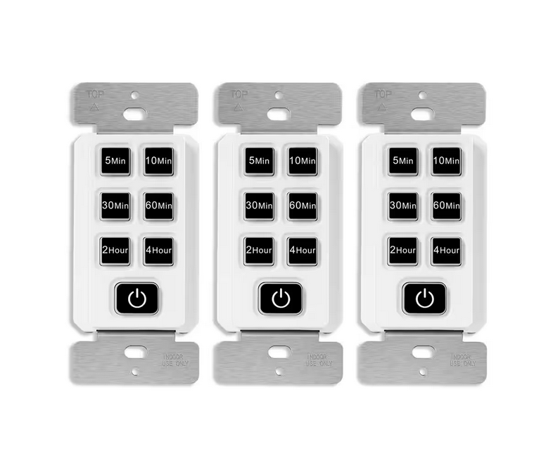 150-Watt 15 Amp Countdown Timer Switch, Push Button, Indoor, 240 Min, 1/2 HP, No Neutral Wire, White (3-Pack) - 91009519632