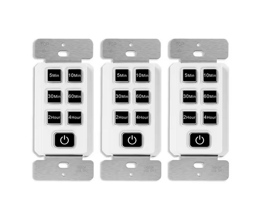 150-Watt 15 Amp Countdown Timer Switch, Push Button, Indoor, 240 Min, 1/2 HP, No Neutral Wire, White (3-Pack) - 91009519632