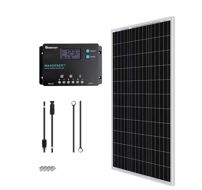 100-Watt 12-Volt Off-Grid Solar Starter Kit w/ 1-Piece 100W Monocrystalline Panel and 10A PWM Wanderer Charge Controller