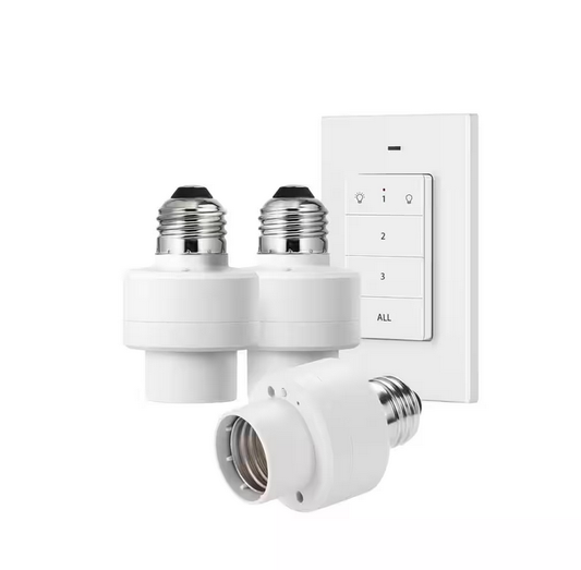 120-Volt Remote Control Light Bulb Switch Socket, White (1 Wall Mounted Controller Plus 3-Socket) - 91012221311