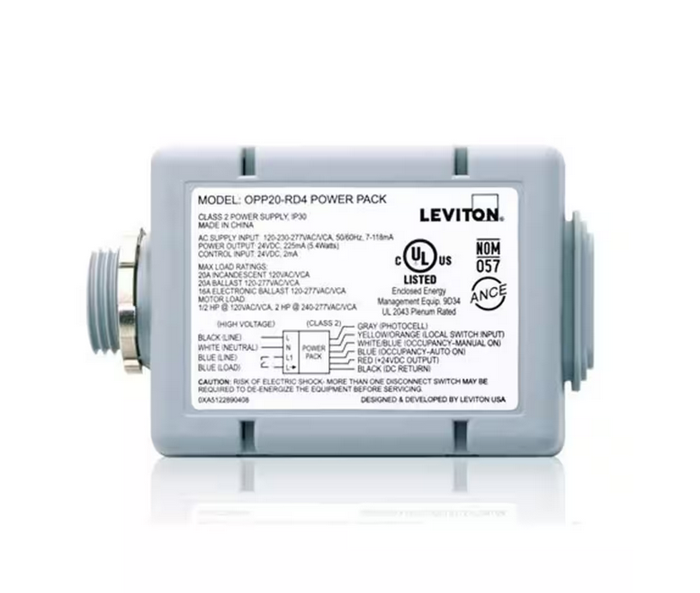 20 Amp Power Pack for Occupancy Sensors: Auto-On, Photocell, Latching Relay, Gray
