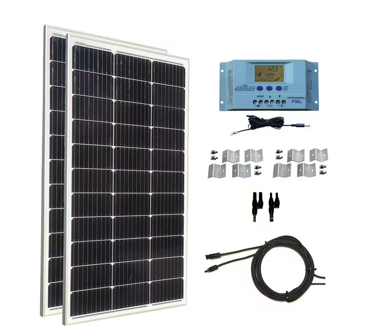 200-Watt Monocrystalline Solar Panel Kit with 30 Amp Solar Charge Controller - 91007714064