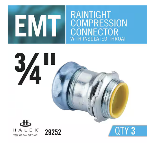 3/4 in. Electrical Metallic Tube (EMT) Rain Tight Connectors with Insulated Throat (3-Pack) - 9174662