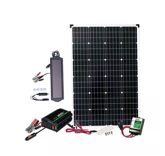 110-Watt Complete Solar Power Kit with Bonus 1.5-Watt Solar Trickle Charger, Black Off Grid System - 91009964551