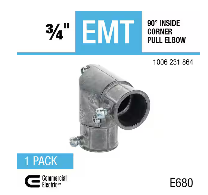 3/4 in. Electrical Metallic Tubing (EMT) Corrosion-Resistant 90 Inside Corner Pull Elbow - 91006231864