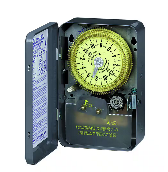 T1970 Series 20 Amp 24-Hour Mechanical Time Switch with Skipper and Indoor Enclosure - Gray - 91001264342