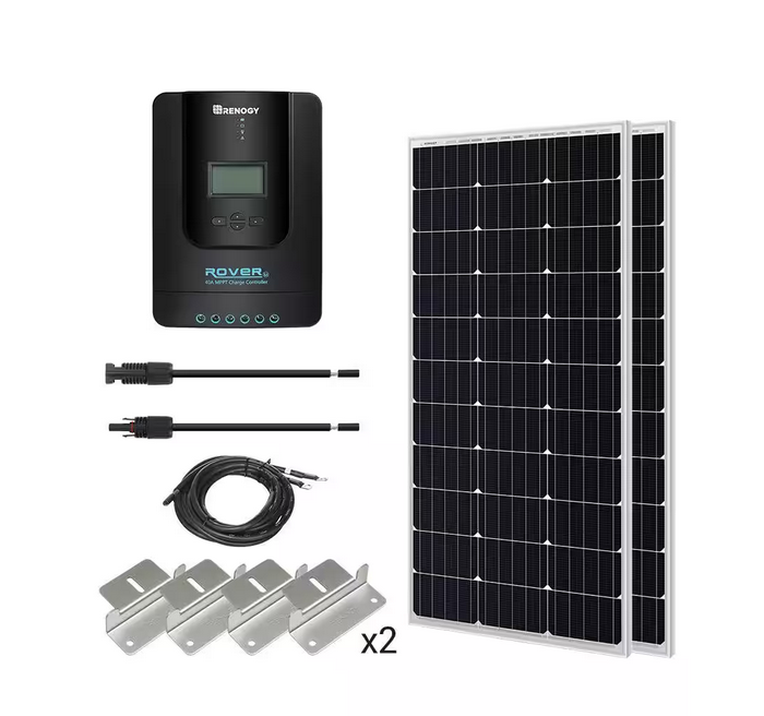 200-Watt 12-Volt Off-Grid Solar Starter Kit w/ 2-Piece 100W Monocrystalline Panel and 40A MPPT Rover Charge Controller - 91006126917