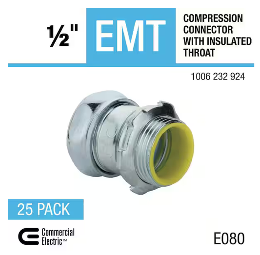 1/2 in. Electrical Metallic Tubing (EMT) Compression Connector with Insulated Throat (25-Pack) - 91006232924