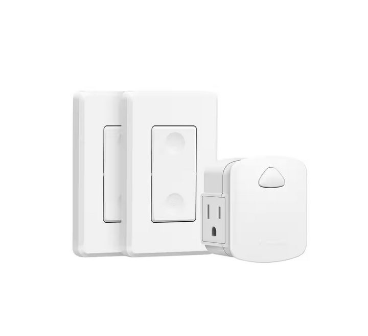 Wireless Remote Wall Switch and Outlet, 100 ft. RF Range, Compact Side Plug, (1 Outlet and 2 Remotes) - 91011964524