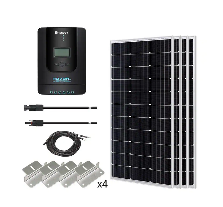 400-Watt 12-Volt Off-Grid Solar Starter Kit w/ 4-Piece 100W Monocrystalline Panel and 40A MPPT Rover Charge Controller