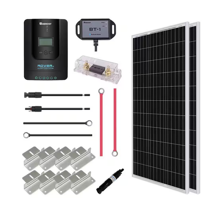 200-Watt 12-Volt Off-Grid Solar Premium Kit w/ 2-Piece 100W Monocrystalline Panel and 20A MPPT Rover Charge Controller - 91003442863