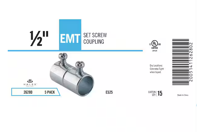 1/2 in. Electrical Metallic Tube (EMT) Set-Screw Coupling (5-Pack) - 9839671