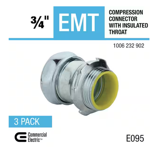 3/4 in. Electrical Metallic Tubing (EMT) Compression Connector with Insulated Throat (3-Pack) - 91006232902