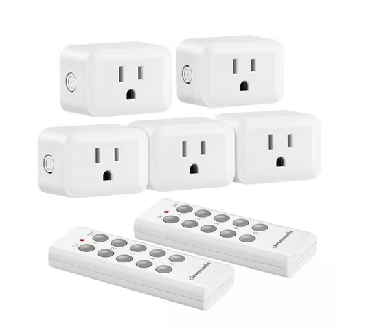 Indoor Wireless Remote Control Outlet Switch Set, White, 2 Remote and 5 Outlets - 91011827894