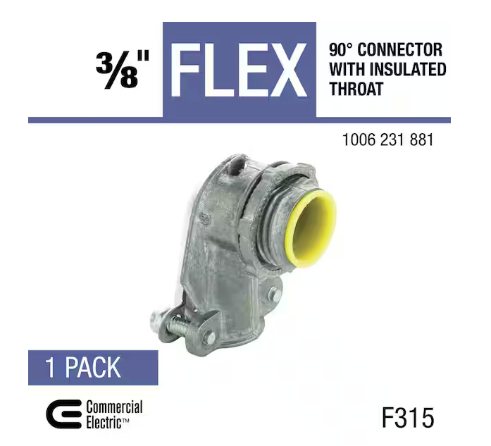 3/8 in. (1/2 in. Knockout) Flexible Metal Conduit (FMC) 90-Degree Connector with Insulated Throat - 91006231881