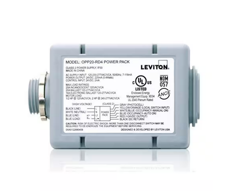 20 Amp Power Pack for Occupancy Sensors: Auto-On, Manual-On, Local Switch, Photocell, Latching Relay, Gray