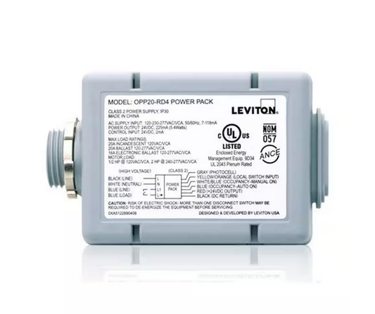 20 Amp Power Pack for Occupancy Sensors: Auto-On, Manual-On, Local Switch, Photocell, Latching Relay, Gray