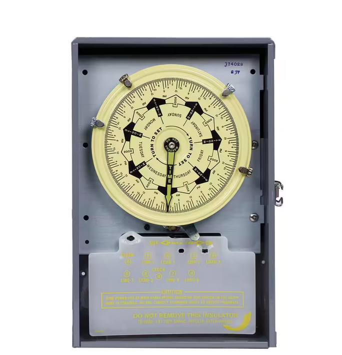T7000B Series 40 Amp 7-Day Mechanical Time Switch with Indoor Enclosure, Gray - 91001264352