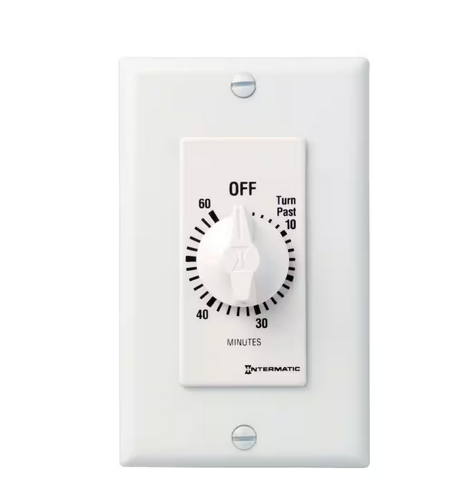 20 Amp 60-Minute Indoor In-Wall Spring Wound Countdown Timer, White - 91004087602