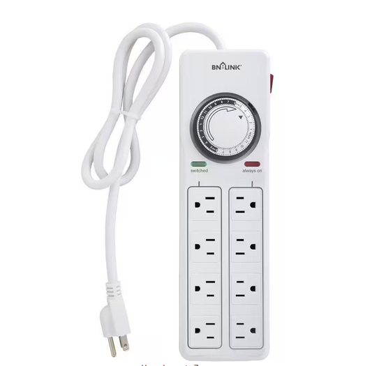 15 Amp 125-Volt 1500 min Indoor Programmable Mechanical Timer with 8 Outlet Surge Protector, White - 91011685701