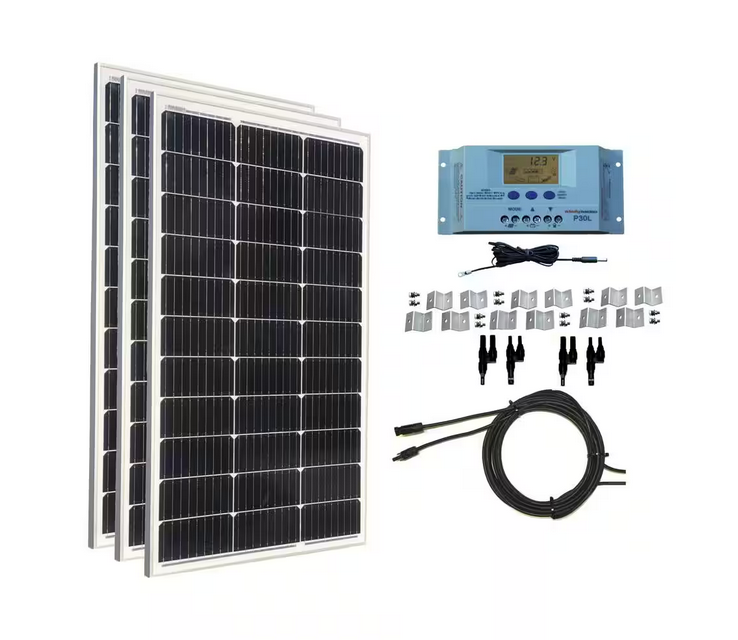 300-Watt Monocrystalline Solar Panel Kit with 30 Amp Solar Charge Controller - 91007714067